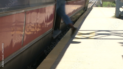 People getting onto train