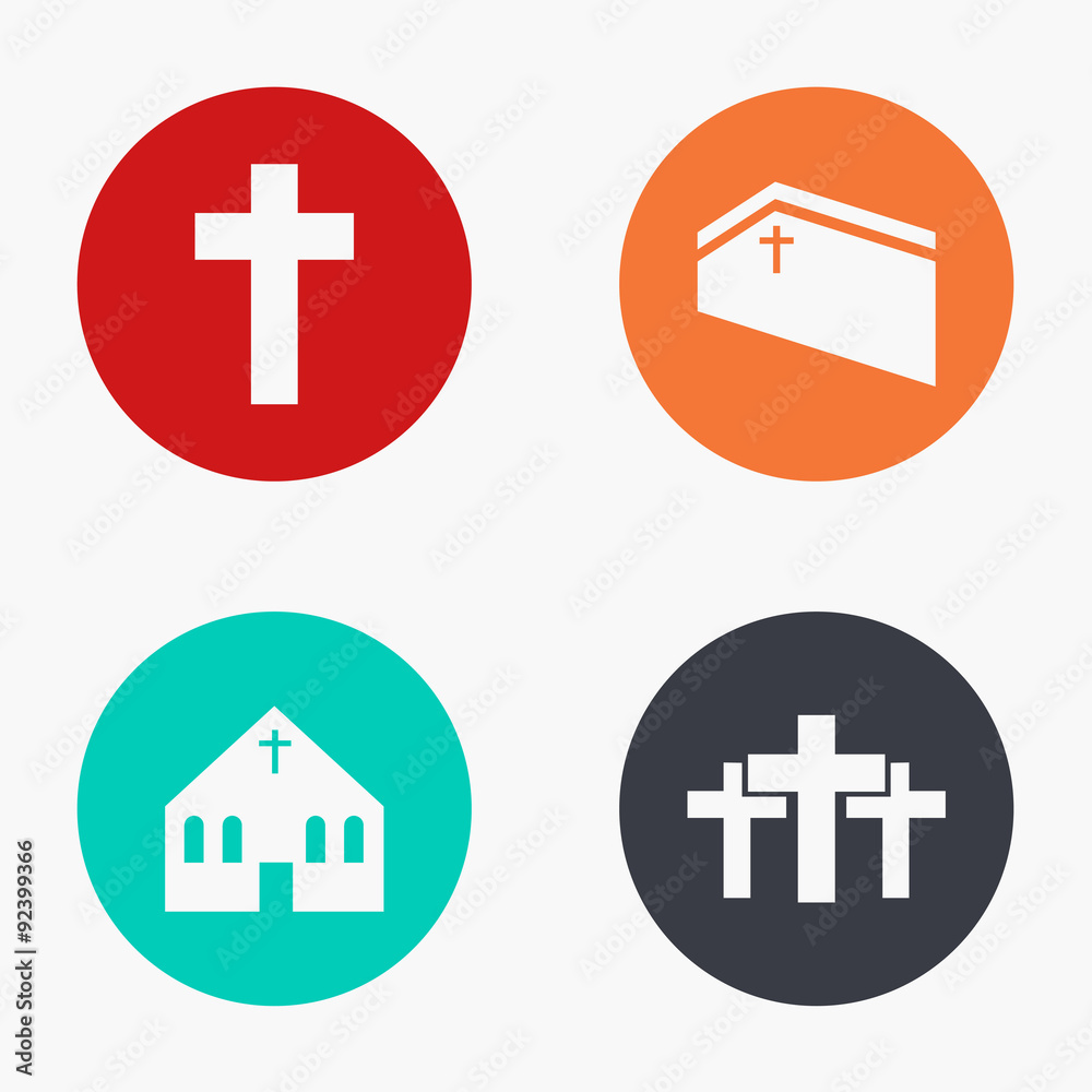 Obraz premium Vector modern church colorful icons set
