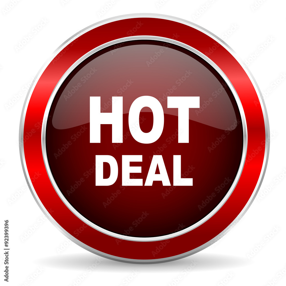 hot deal red circle glossy web icon, round button with metallic border hot deal red circle glossy web icon, round button with metallic border