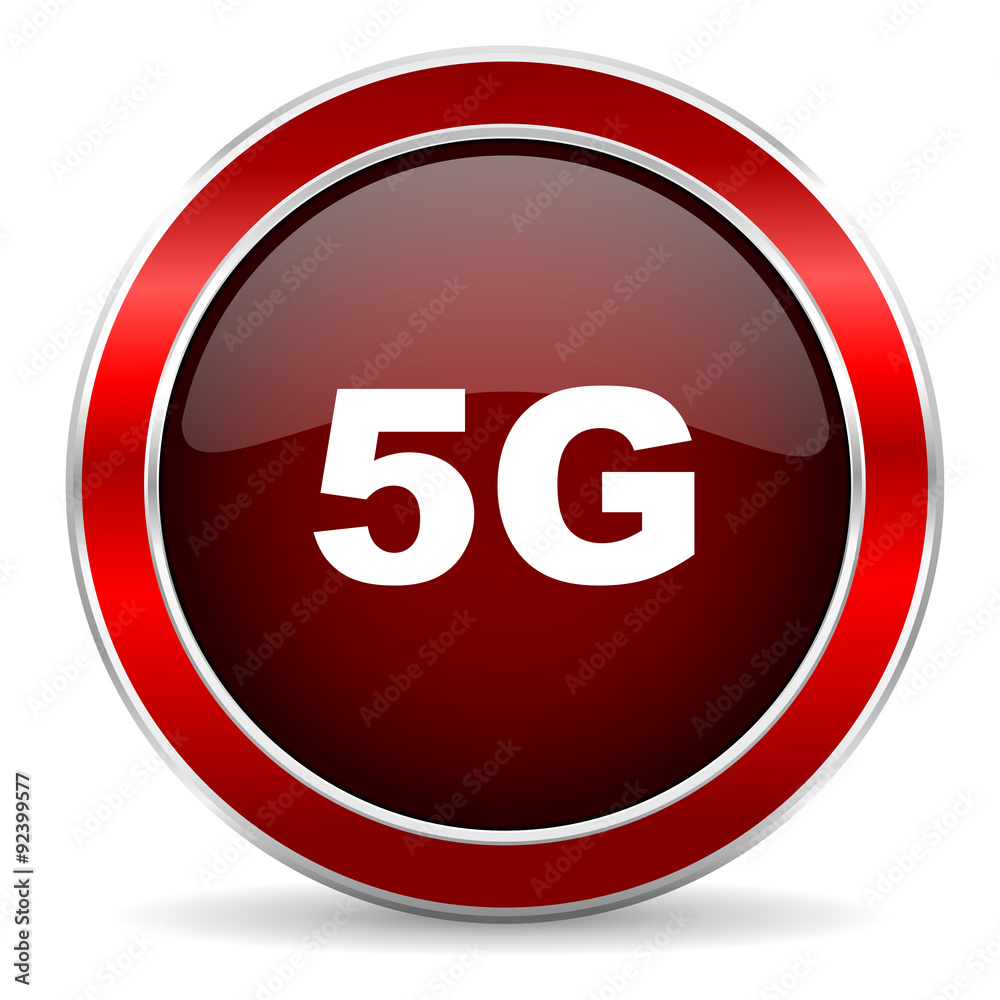 5g red circle glossy web icon, round button with metallic border 5g red circle glossy web icon, round button with metallic border