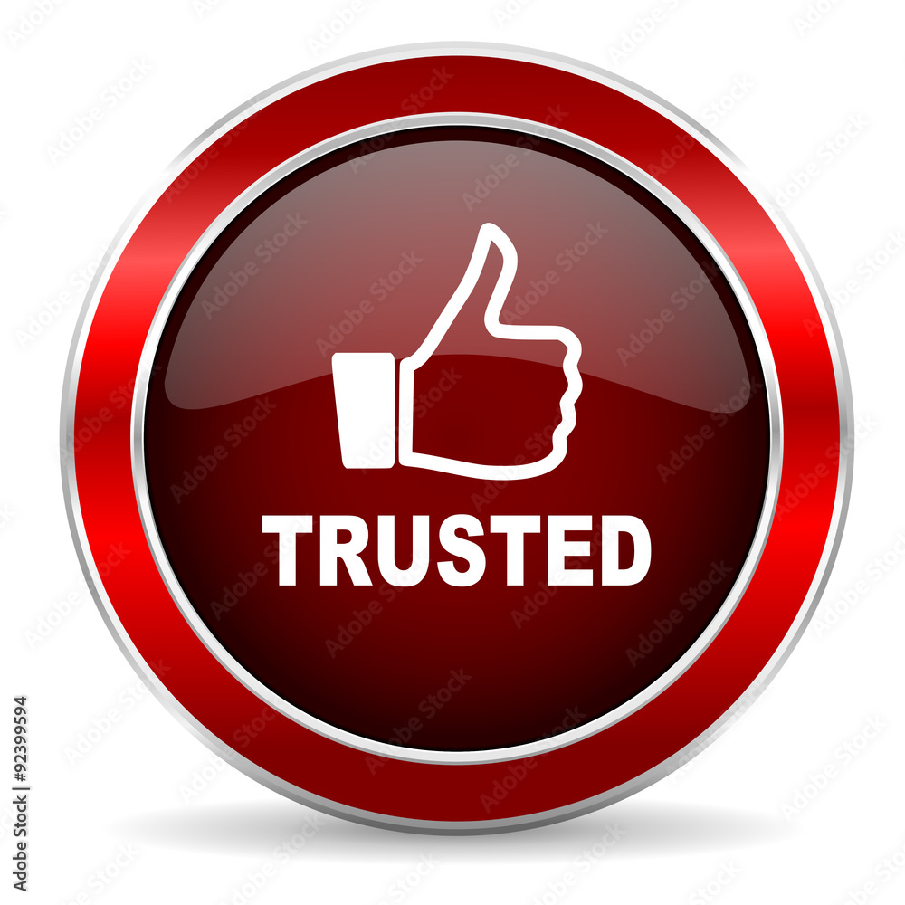 trusted red circle glossy web icon, round button with metallic border trusted red circle glossy web icon, round button with metallic border