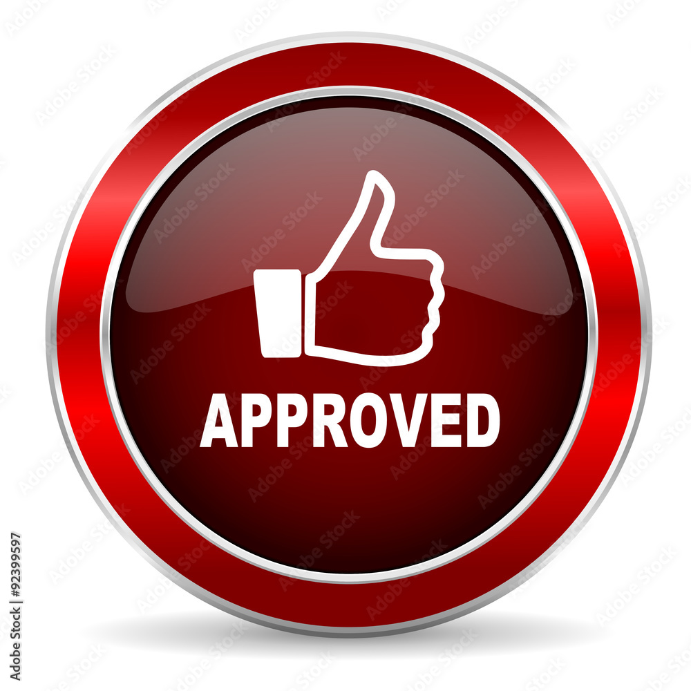 approved red circle glossy web icon, round button with metallic border approved red circle glossy web icon, round button with metallic border