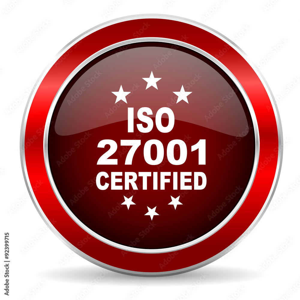 iso 27001 red circle glossy web icon, round button with metallic border iso 27001 red circle glossy web icon, round button with metallic border