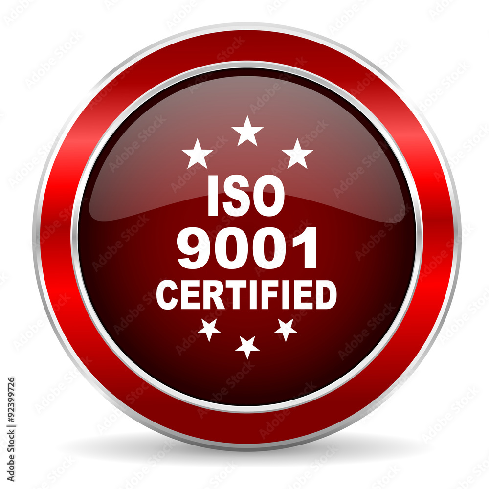 iso 9001 red circle glossy web icon, round button with metallic border iso 9001 red circle glossy web icon, round button with metallic border