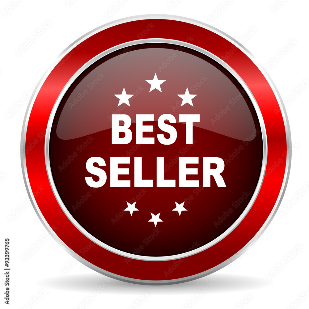 best seller red circle glossy web icon, round button with metallic border best seller red circle glossy web icon, round button with metallic border