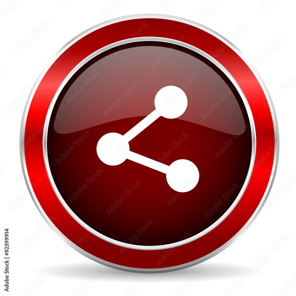 share red circle glossy web icon, round button with metallic border share red circle glossy web icon, round button with metallic border