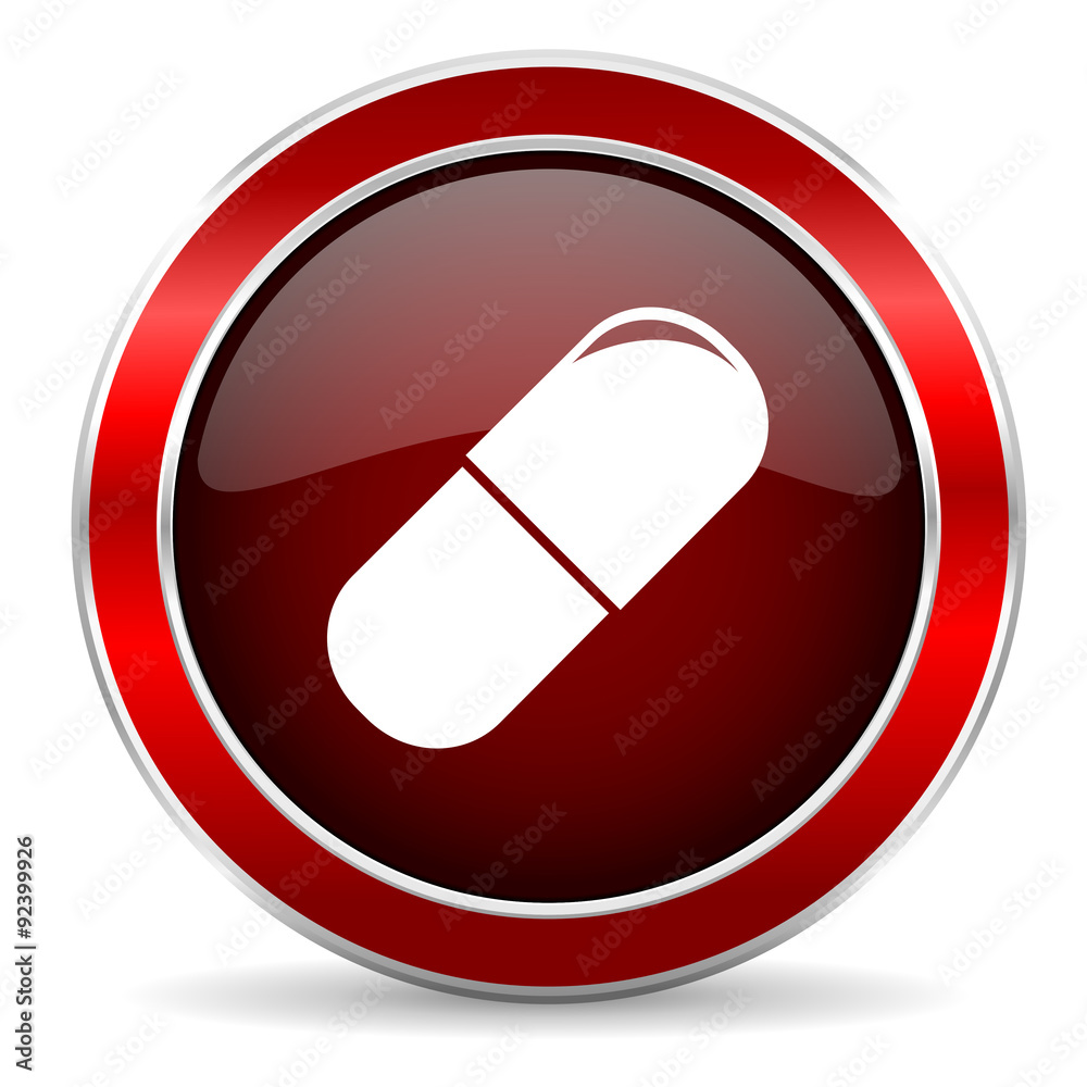 drugs red circle glossy web icon, round button with metallic border drugs red circle glossy web icon, round button with metallic border