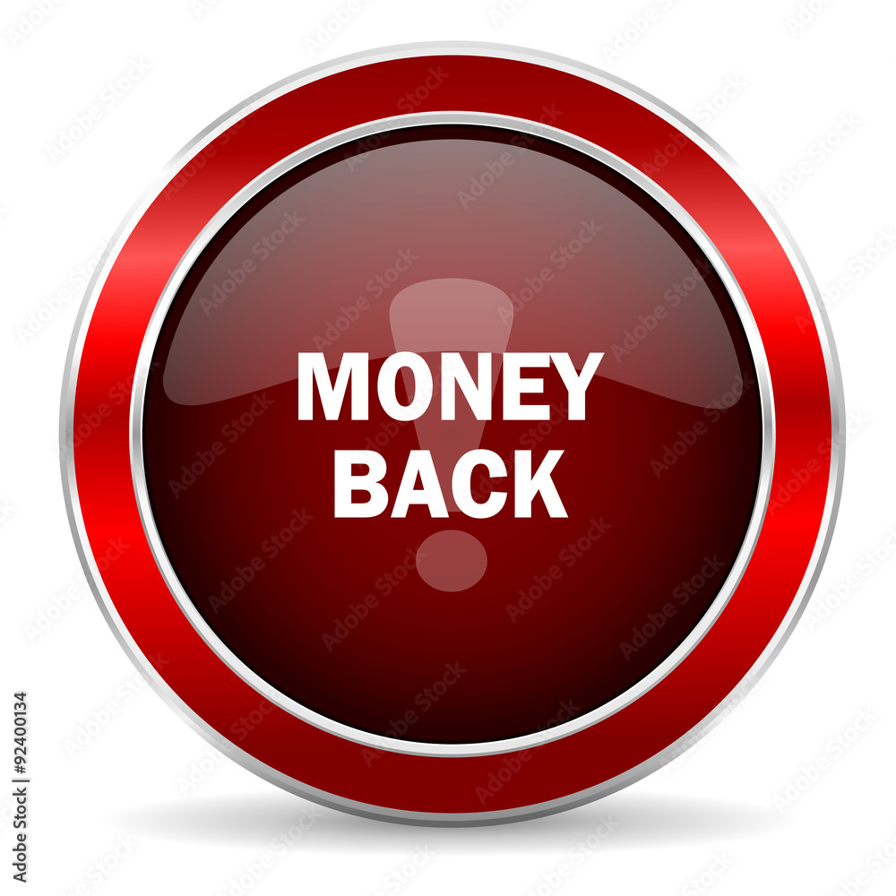 money back red circle glossy web icon, round button with metallic border money back red circle glossy web icon, round button with metallic border