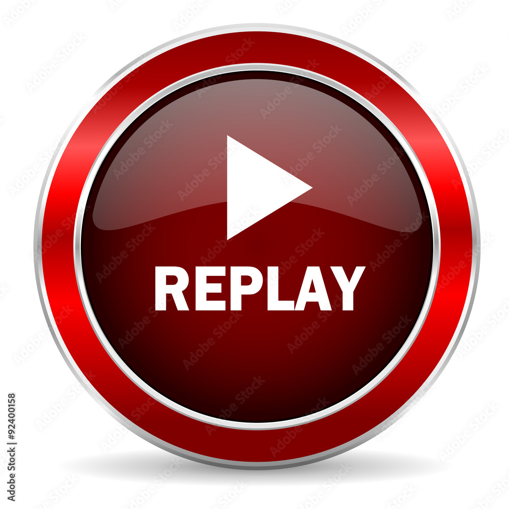 replay red circle glossy web icon, round button with metallic border replay red circle glossy web icon, round button with metallic border