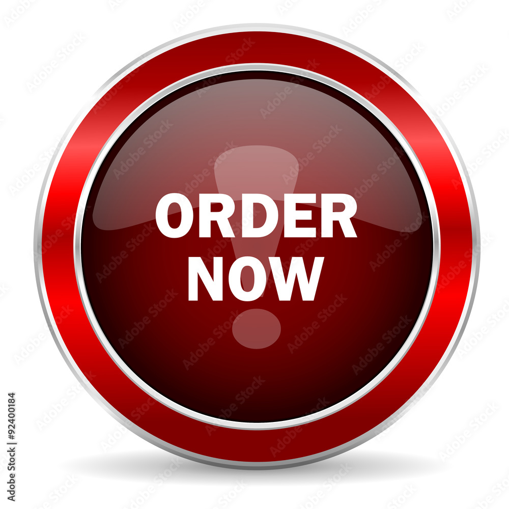 order now red circle glossy web icon, round button with metallic border order now red circle glossy web icon, round button with metallic border
