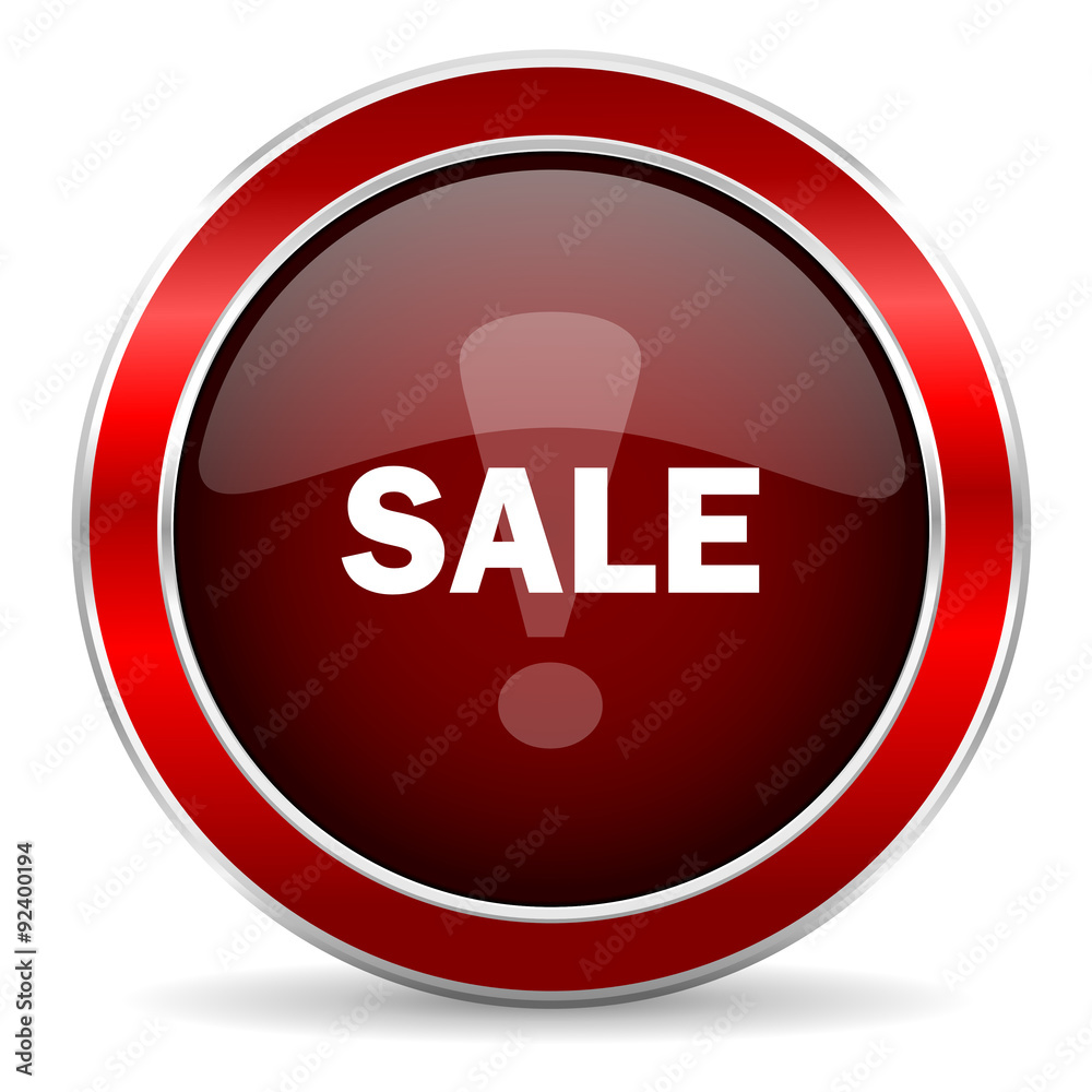 sale red circle glossy web icon, round button with metallic border sale red circle glossy web icon, round button with metallic border