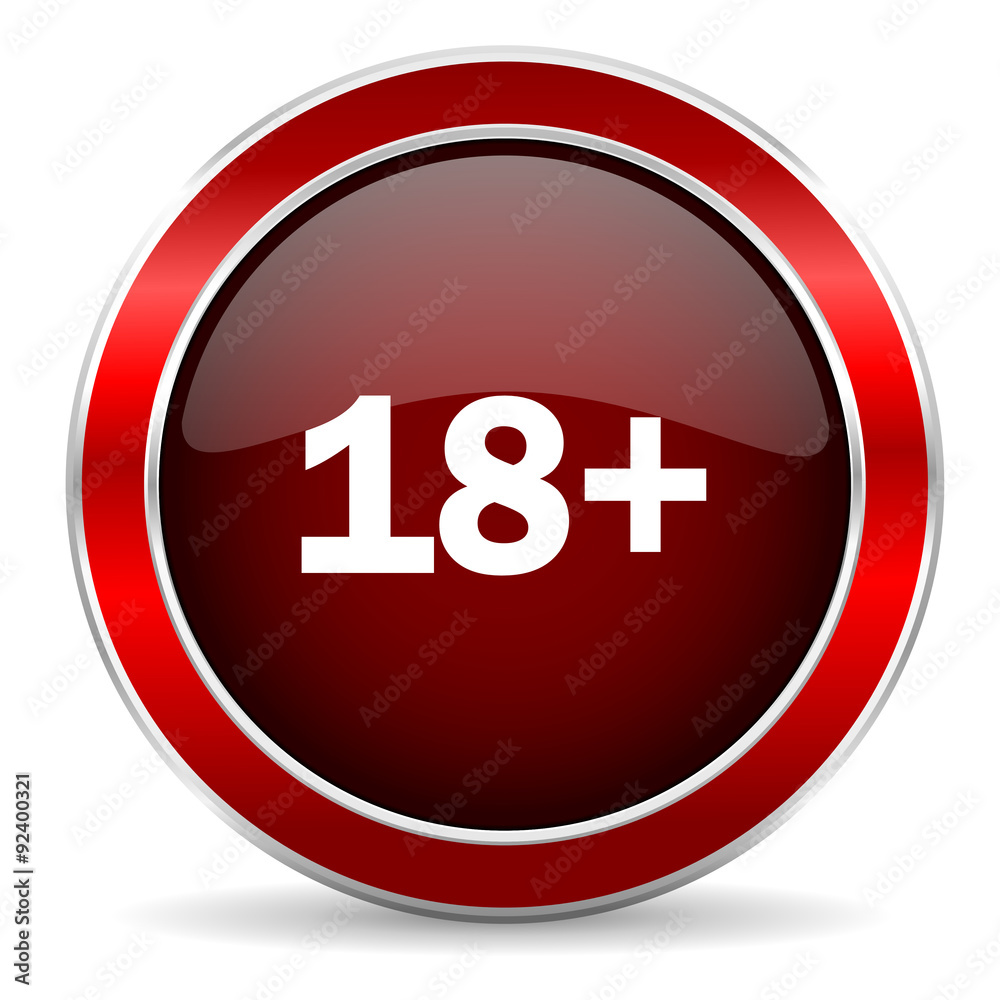 adults red circle glossy web icon, round button with metallic border adults red circle glossy web icon, round button with metallic border