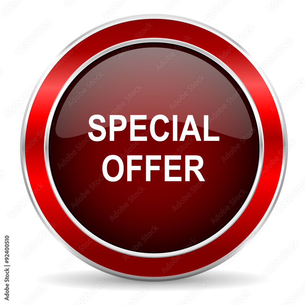special offer red circle glossy web icon, round button with metallic border special offer red circle glossy web icon, round button with metallic border