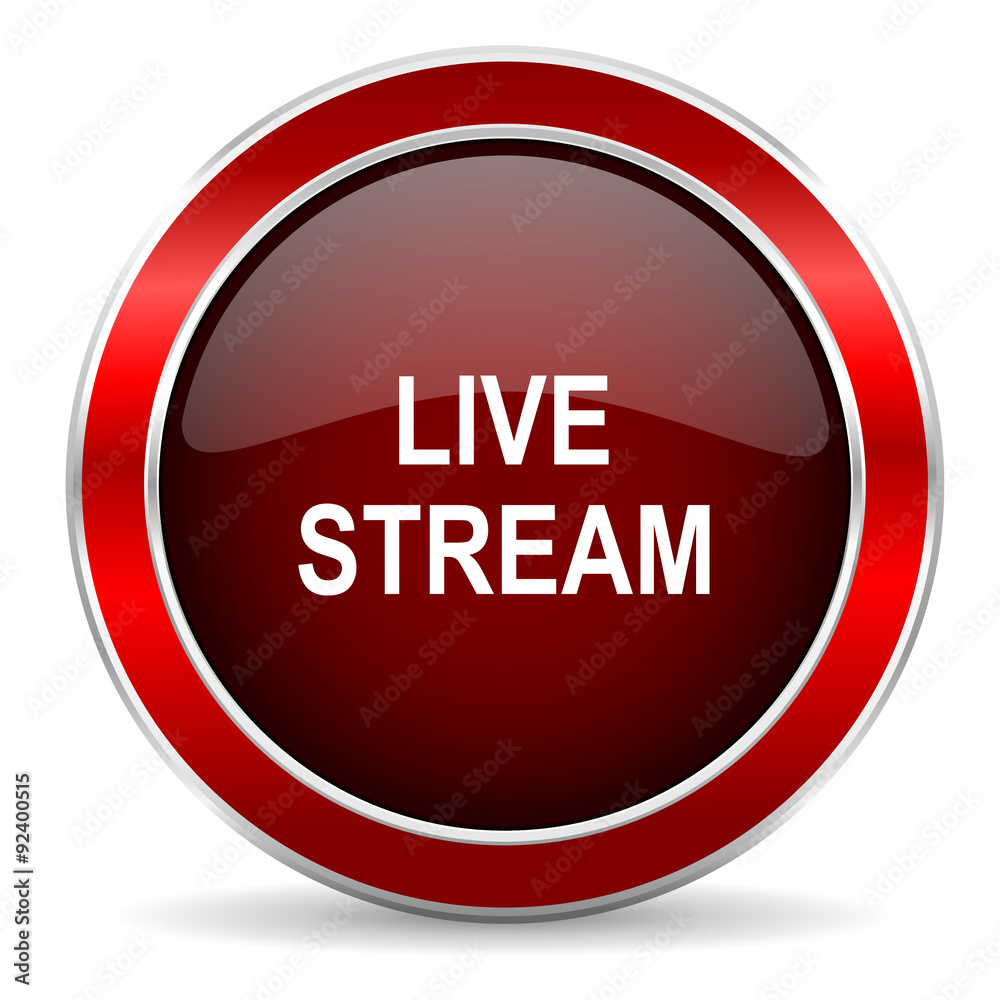 live stream red circle glossy web icon, round button with metallic border live stream red circle glossy web icon, round button with metallic border