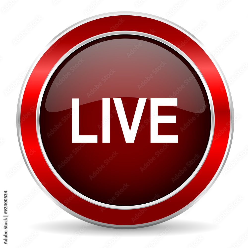 live red circle glossy web icon, round button with metallic border live red circle glossy web icon, round button with metallic border