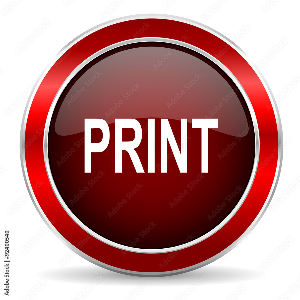 print red circle glossy web icon, round button with metallic border print red circle glossy web icon, round button with metallic border