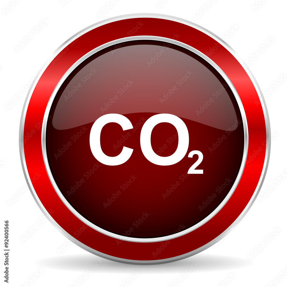 carbon dioxide red circle glossy web icon, round button with metallic border carbon dioxide red circle glossy web icon, round button with metallic border