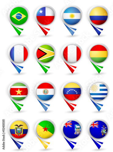 Free Download Map pointers with flags. South America all countries - GFXLoad