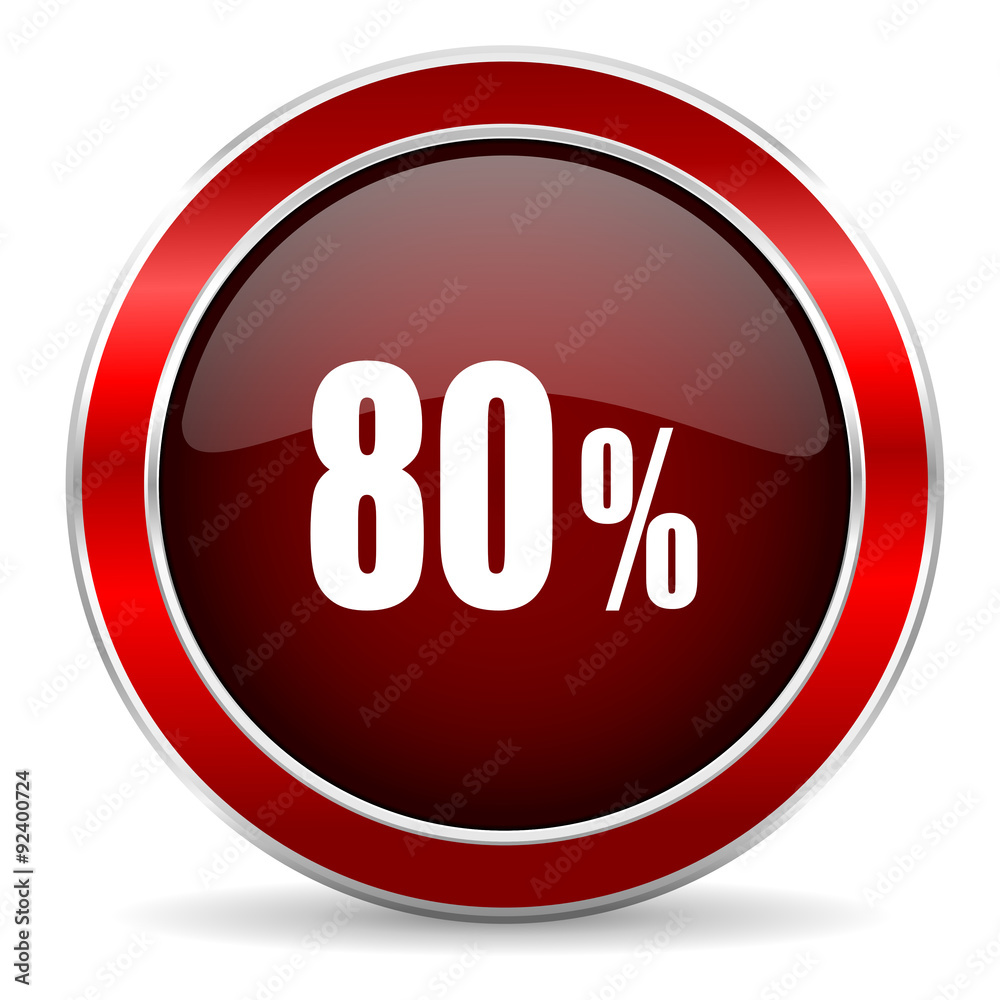 80 percent red circle glossy web icon, round button with metallic border 80 percent red circle glossy web icon, round button with metallic border