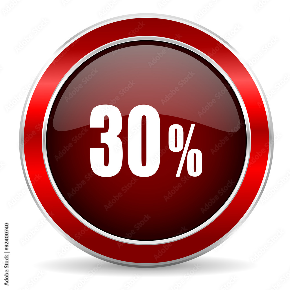 30 percent red circle glossy web icon, round button with metallic border 30 percent red circle glossy web icon, round button with metallic border