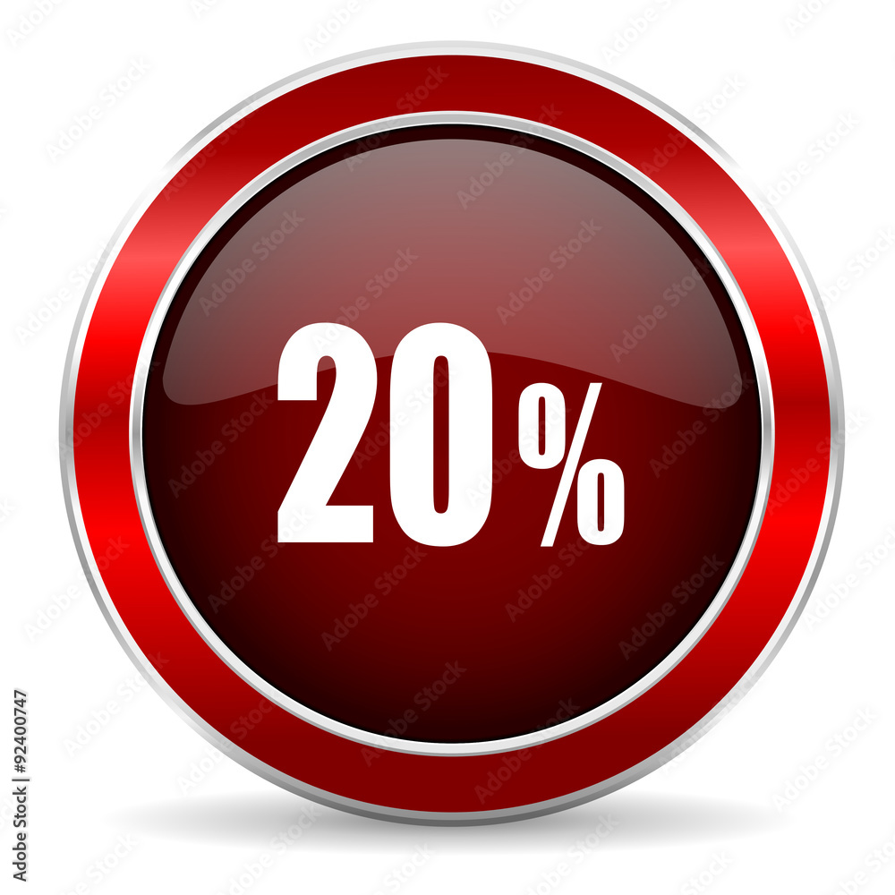 20 percent red circle glossy web icon, round button with metallic border 20 percent red circle glossy web icon, round button with metallic border
