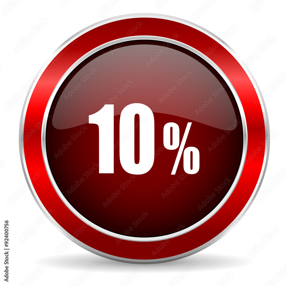 10 percent red circle glossy web icon, round button with metallic border 10 percent red circle glossy web icon, round button with metallic border