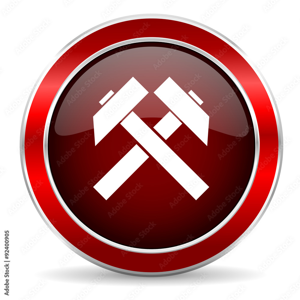 mining red circle glossy web icon, round button with metallic border mining red circle glossy web icon, round button with metallic border