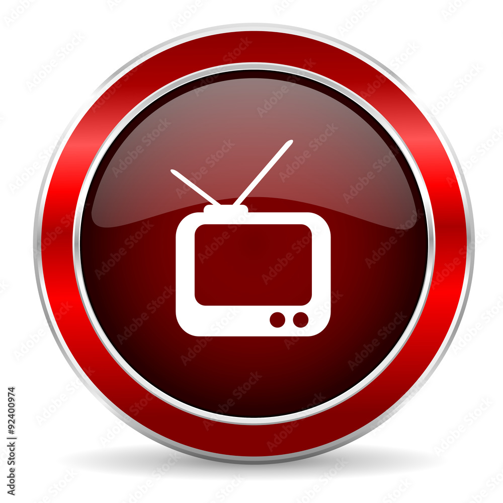 tv red circle glossy web icon, round button with metallic border tv red circle glossy web icon, round button with metallic border