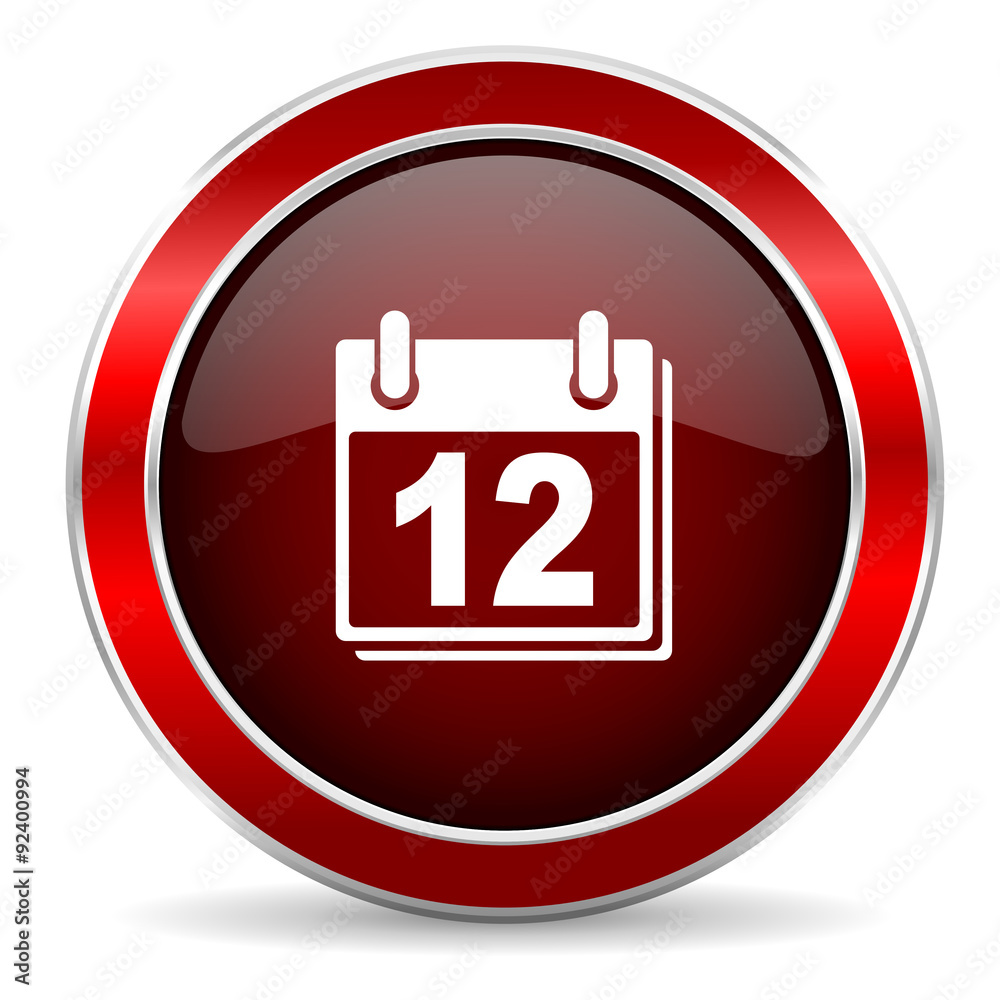calendar red circle glossy web icon, round button with metallic border calendar red circle glossy web icon, round button with metallic border