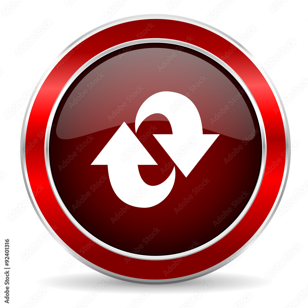 rotation red circle glossy web icon, round button with metallic border rotation red circle glossy web icon, round button with metallic border