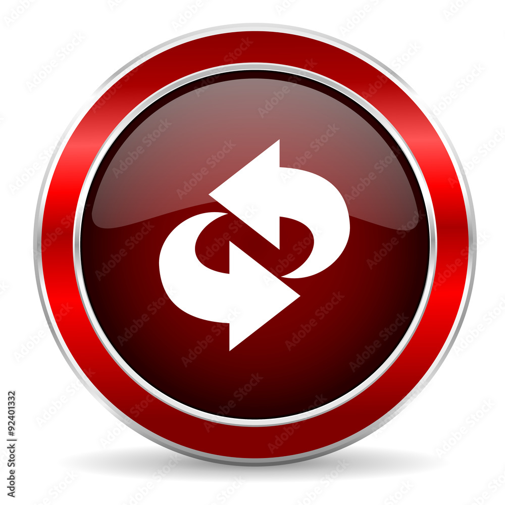 rotation red circle glossy web icon, round button with metallic border rotation red circle glossy web icon, round button with metallic border