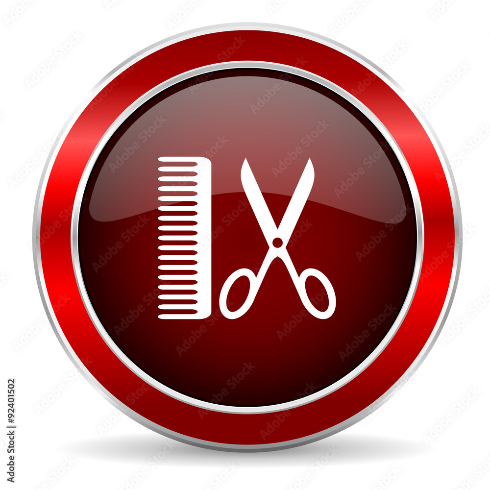 barber red circle glossy web icon, round button with metallic border barber red circle glossy web icon, round button with metallic border