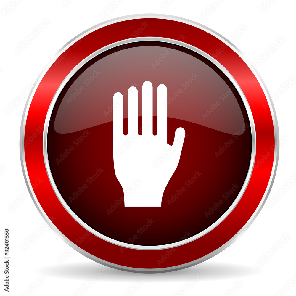 stop red circle glossy web icon, round button with metallic border stop red circle glossy web icon, round button with metallic border