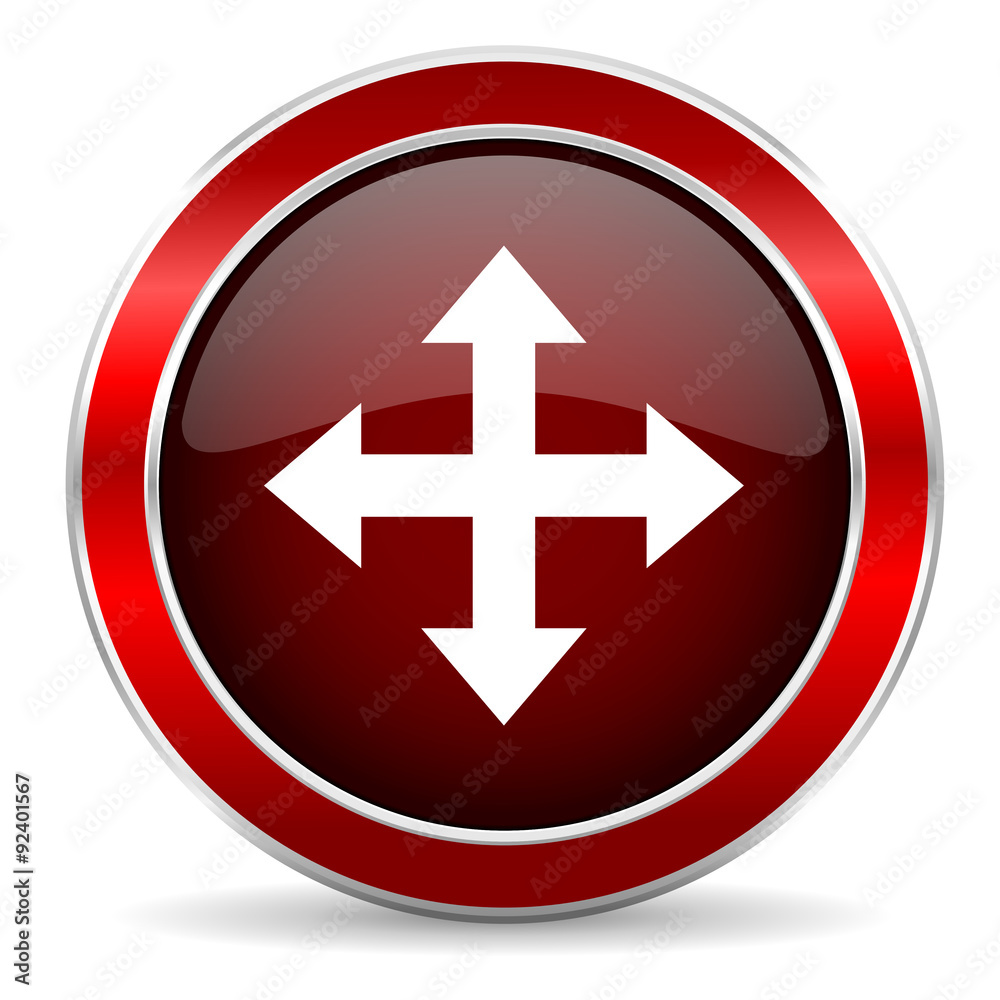 arrow red circle glossy web icon, round button with metallic border arrow red circle glossy web icon, round button with metallic border