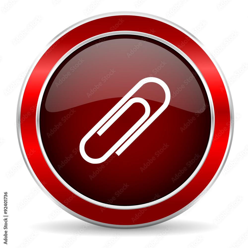 paperclip red circle glossy web icon, round button with metallic border paperclip red circle glossy web icon, round button with metallic border