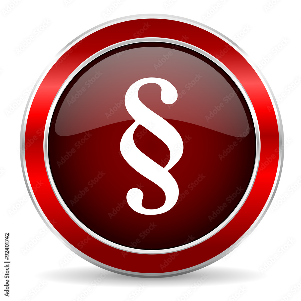 paragraph red circle glossy web icon, round button with metallic border