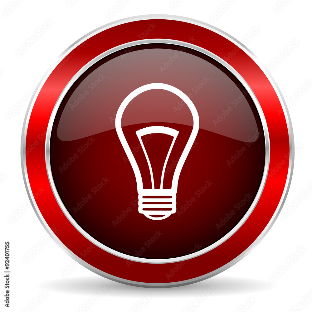 bulb red circle glossy web icon, round button with metallic border bulb red circle glossy web icon, round button with metallic border