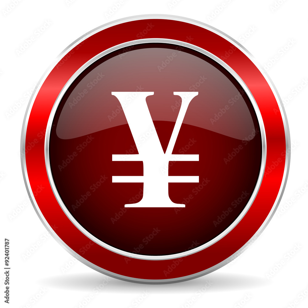 yen red circle glossy web icon, round button with metallic border yen red circle glossy web icon, round button with metallic border