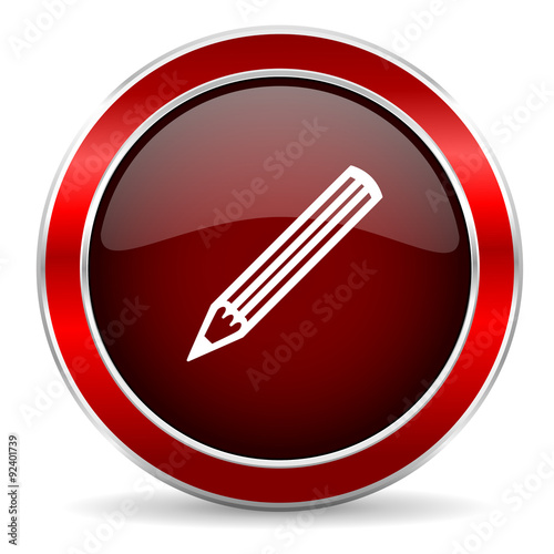 Free Download pencil red circle glossy web icon, round button with metallic border - GFXLoad