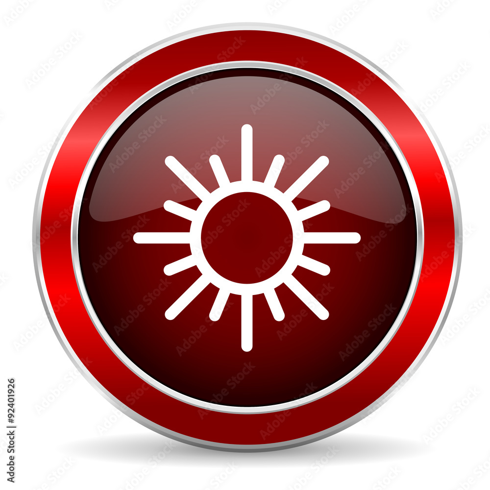 sun red circle glossy web icon, round button with metallic border sun red circle glossy web icon, round button with metallic border