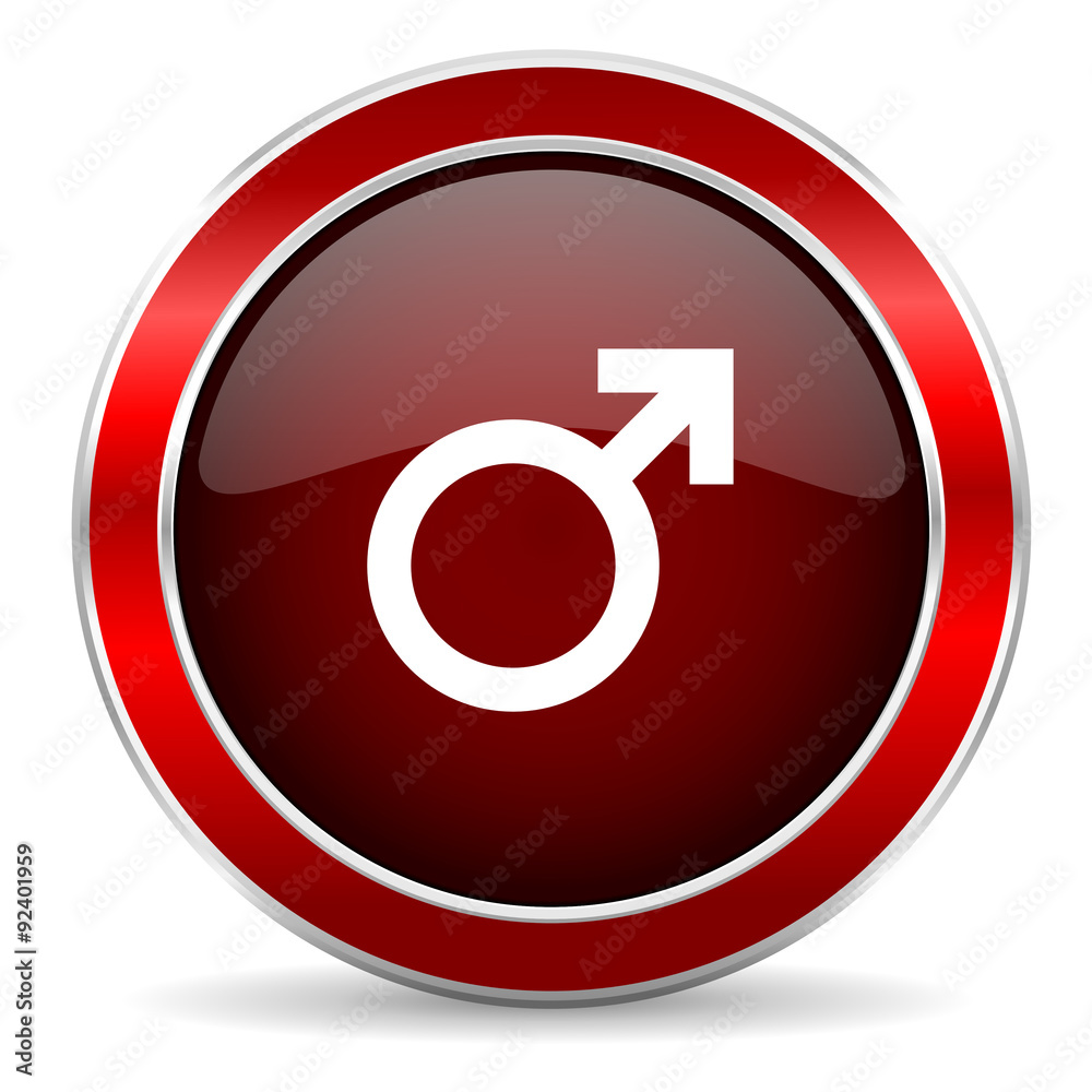 male red circle glossy web icon, round button with metallic border male red circle glossy web icon, round button with metallic border