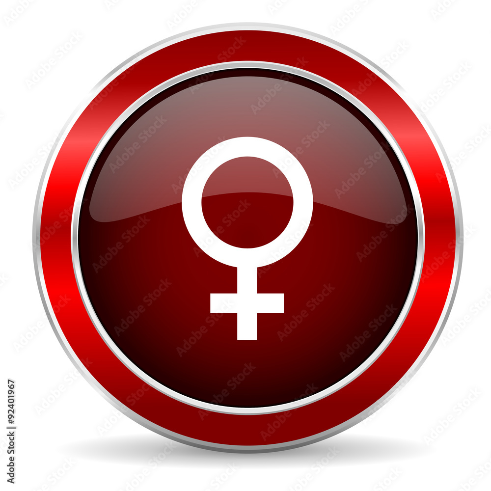 female red circle glossy web icon, round button with metallic border female red circle glossy web icon, round button with metallic border