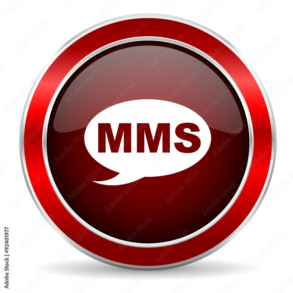 mms red circle glossy web icon, round button with metallic border