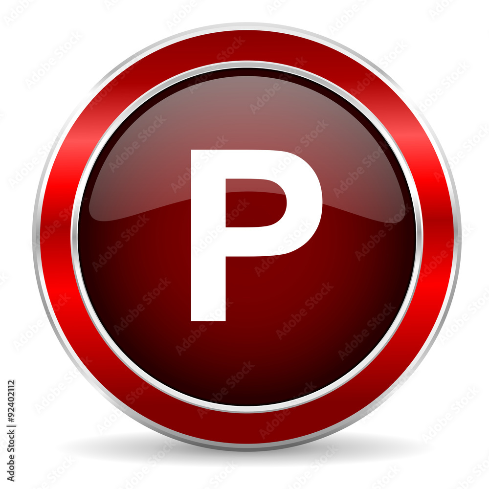 parking red circle glossy web icon, round button with metallic border parking red circle glossy web icon, round button with metallic border