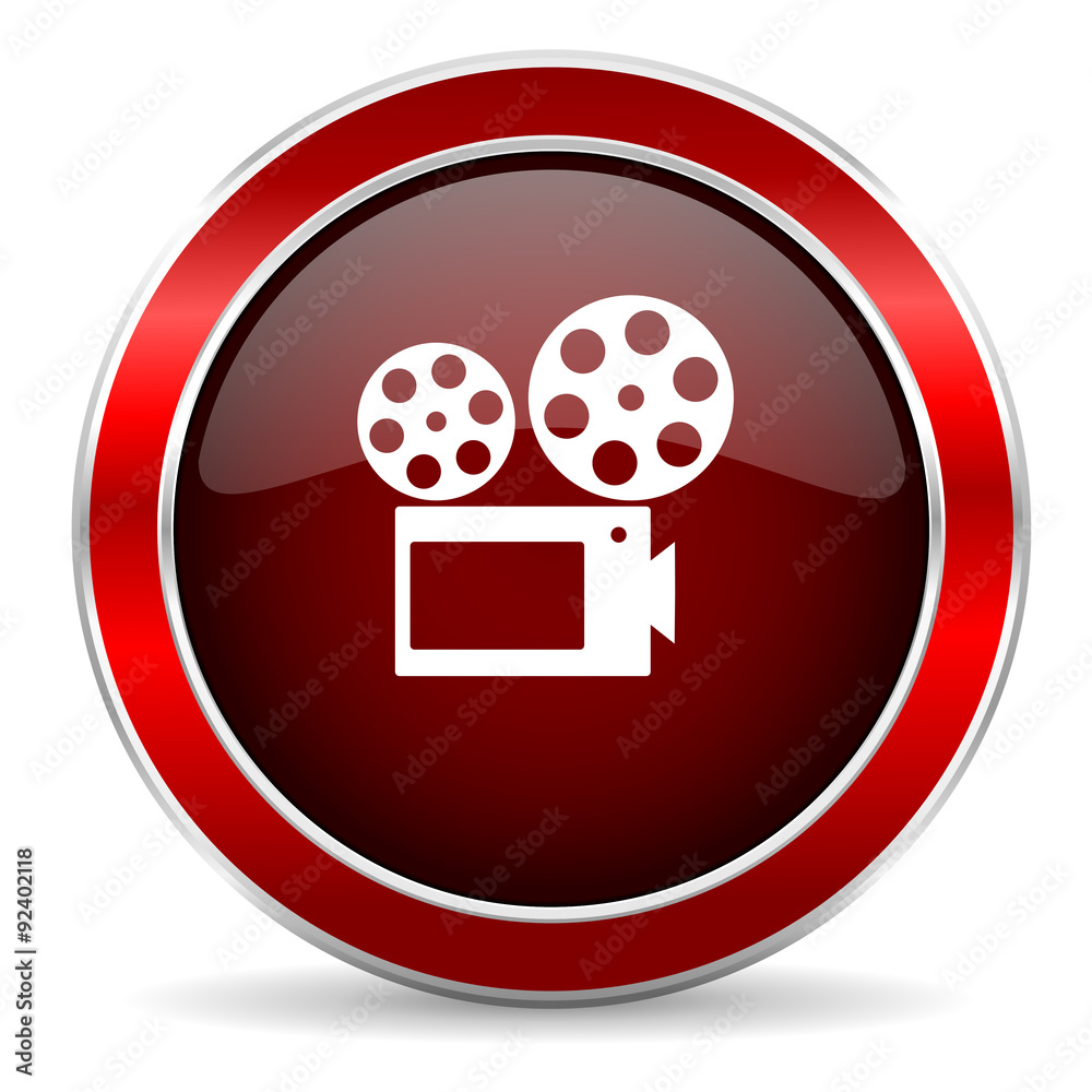 movie red circle glossy web icon, round button with metallic border movie red circle glossy web icon, round button with metallic border