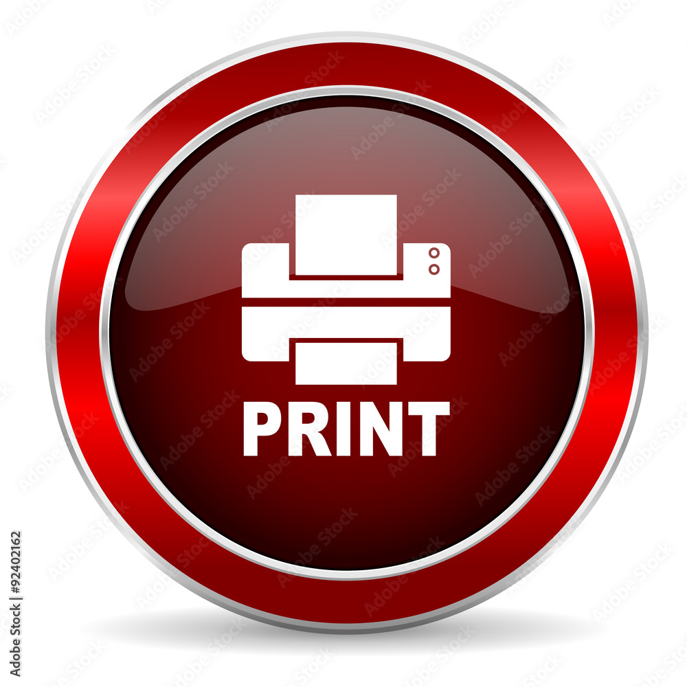 printer red circle glossy web icon, round button with metallic border printer red circle glossy web icon, round button with metallic border