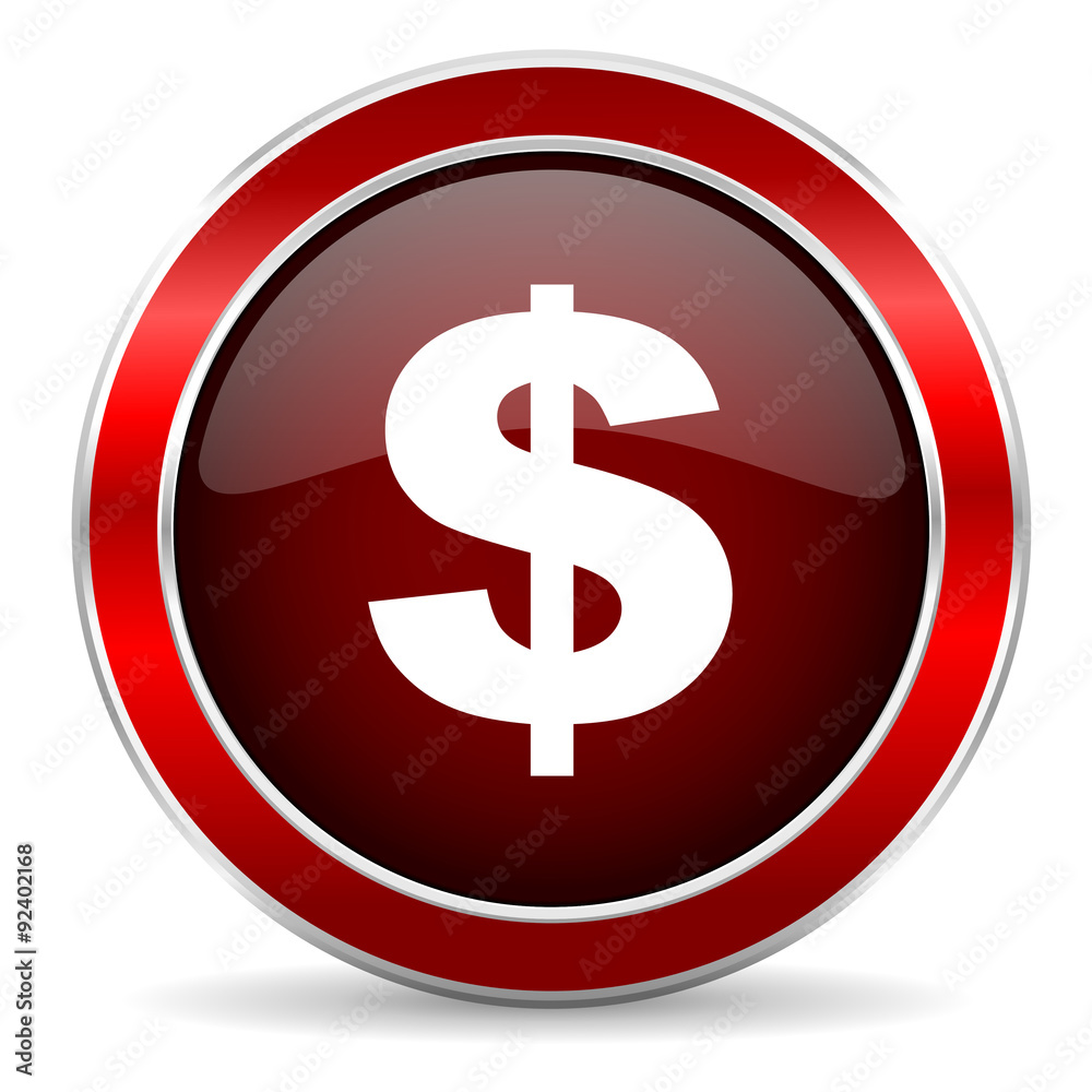 dollar red circle glossy web icon, round button with metallic border dollar red circle glossy web icon, round button with metallic border
