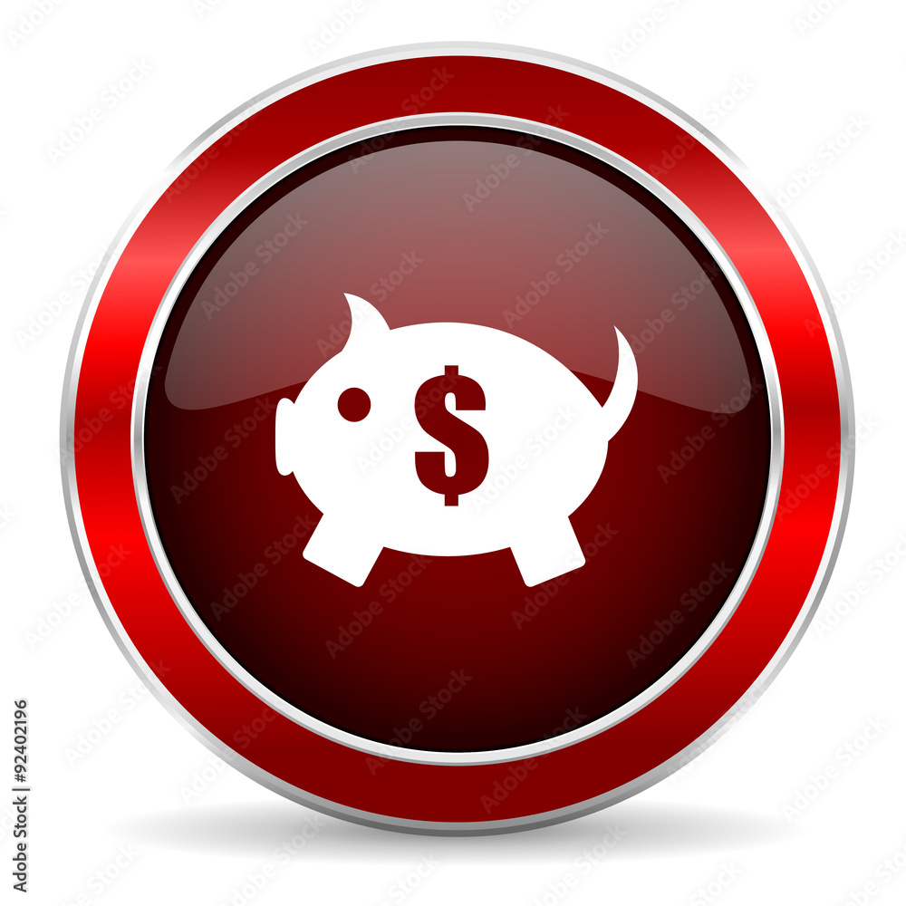 piggy bank red circle glossy web icon, round button with metallic border piggy bank red circle glossy web icon, round button with metallic border