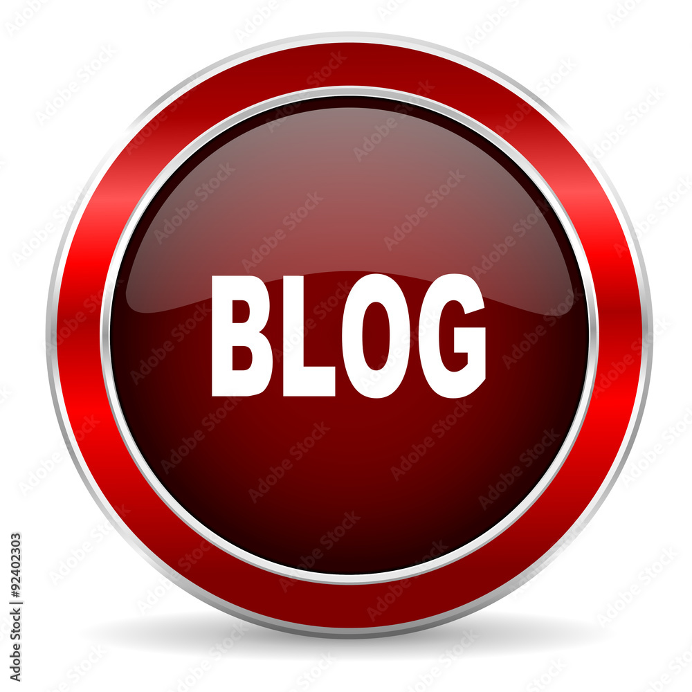blog red circle glossy web icon, round button with metallic border blog red circle glossy web icon, round button with metallic border