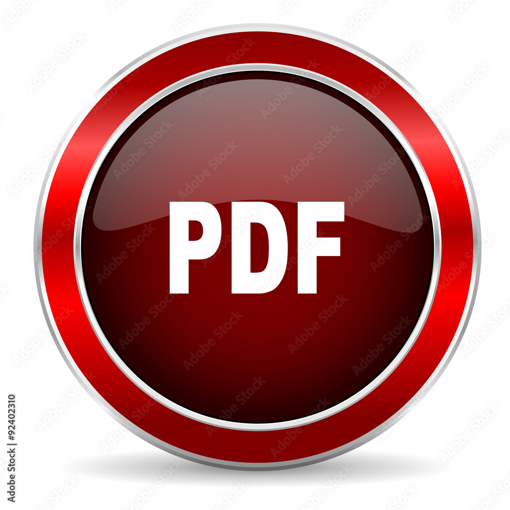 pdf red circle glossy web icon, round button with metallic border pdf red circle glossy web icon, round button with metallic border
